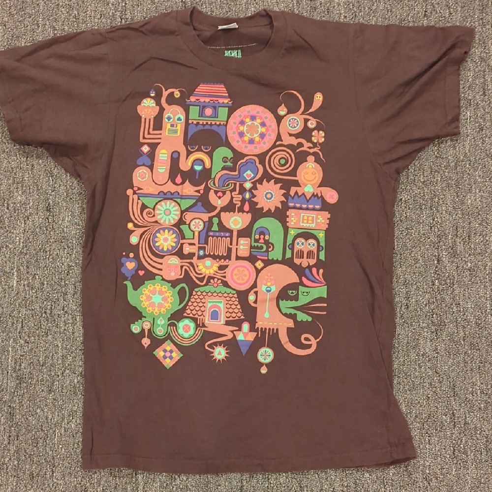 Threadless Brown Tee with Colorful Abstract Design